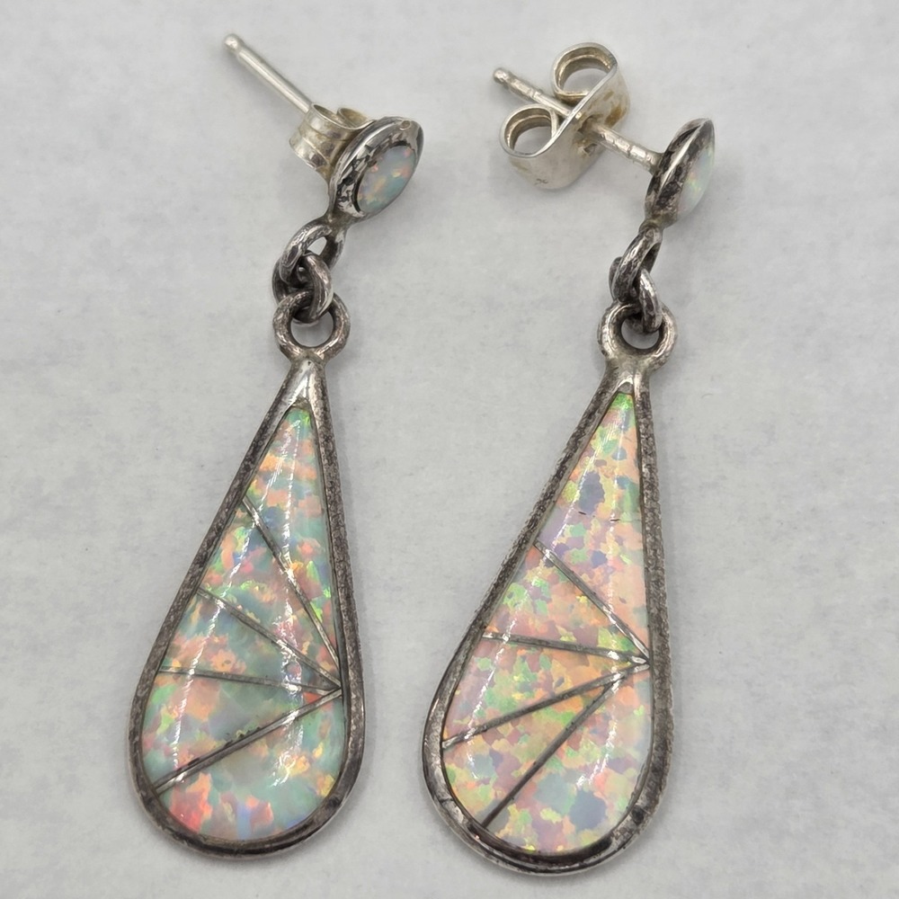 Sterling Silver Fire Opal Earrings Teardrop Dangle
